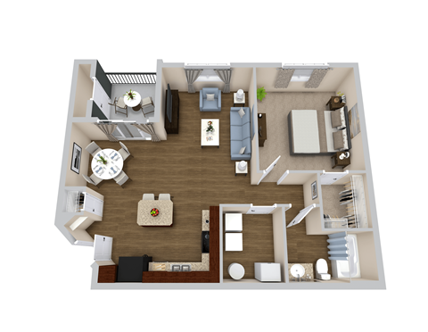 Floor plan for 1 bed, 1 bath, 886 sqft